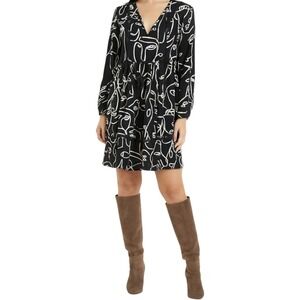 Casa Made in Italy Black and White Face Print Art to Wear Casual Midi Dress Sz L
